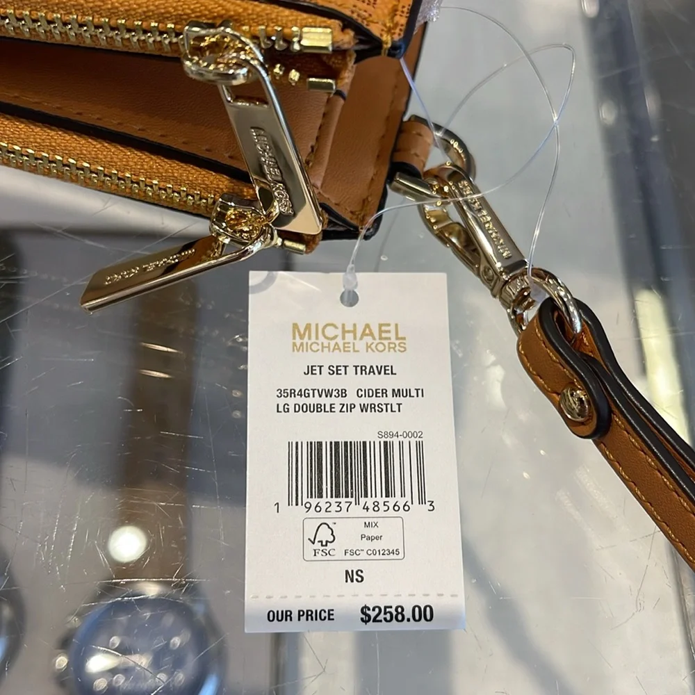 MICHAEL KORS JST LG DOUBLE ZIP WRISTLET WALLET PHONE HOLDER Cider Multi NWT